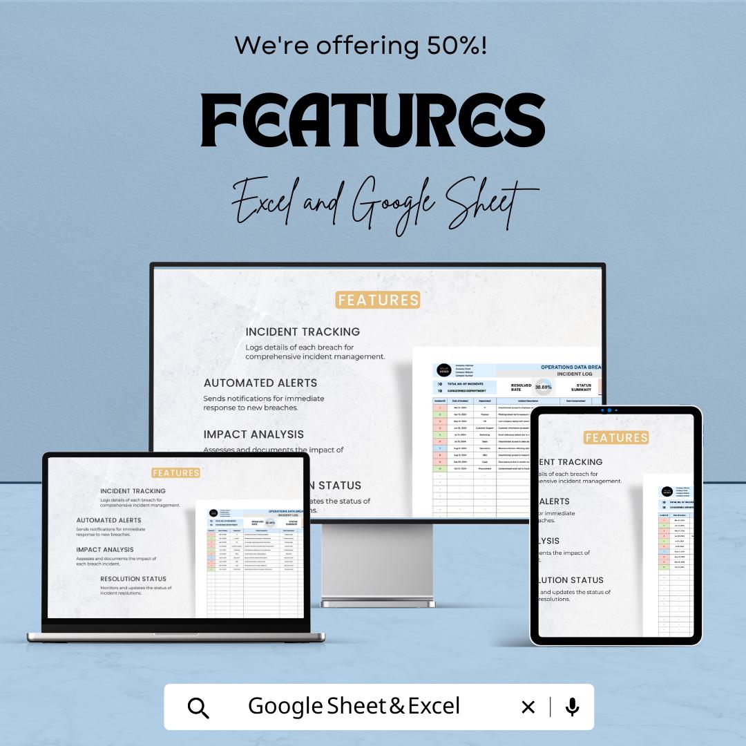 Operations Data Breach Incident Log Template, Security Incident Tracker, Data Breach Register, Compliance Log Spreadsheet