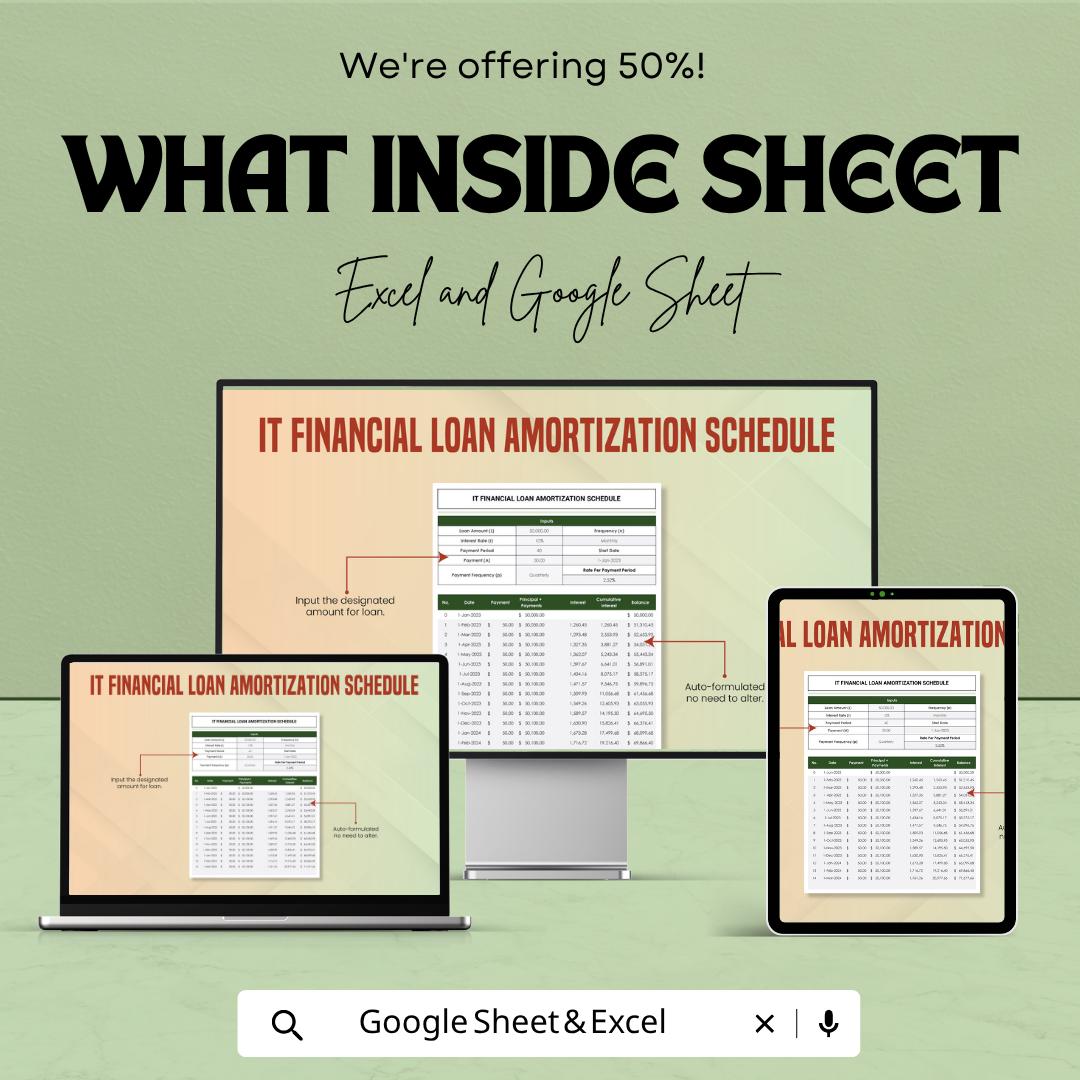 Loan Amortization Schedule Excel | IT Financial Loan Template | Payment Calculator Spreadsheet | Debt Payoff Planner