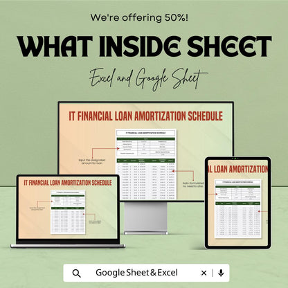 Loan Amortization Schedule Excel | IT Financial Loan Template | Payment Calculator Spreadsheet | Debt Payoff Planner