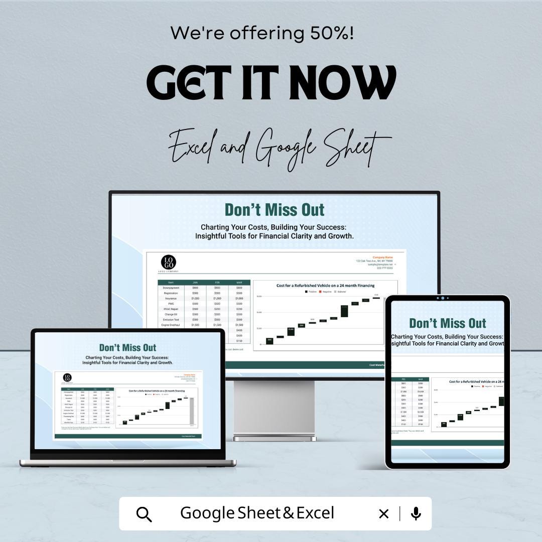 Cost Waterfall Chart Sheet | Excel & Google Sheet | Visualize Your Costs Across Multiple Stages | 50% Off | Instant Download