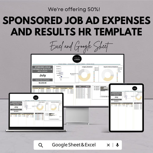 Sponsored Job Ad Expenses and Results HR Template | Excel & Google Sheets | Recruitment Cost Tracker | Hiring Performance Report