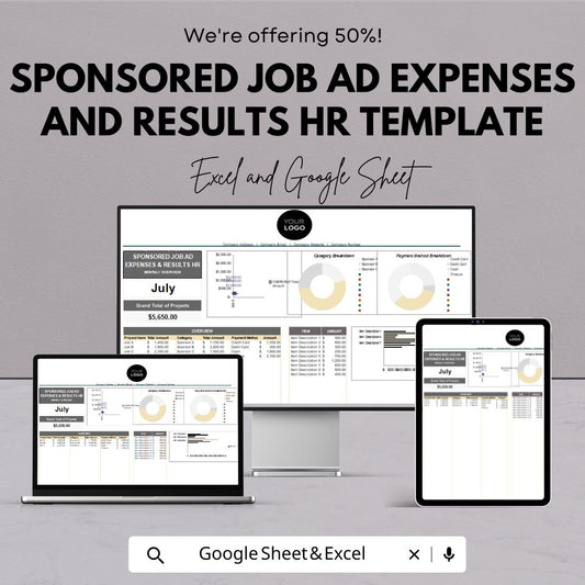 Sponsored Job Ad Expenses and Results HR Template | Excel & Google Sheets | Recruitment Cost Tracker | Hiring Performance Report