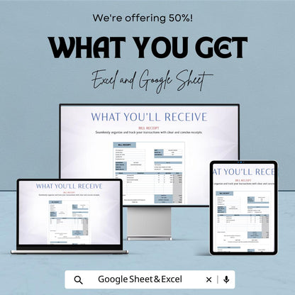 Editable Bill Receipt Template | Excel & Google Sheet | Printable Business Invoice | Custom Billing Tracker | Digital Download