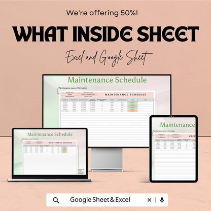 Maintenance Schedule Template | Google Sheets & Excel | Equipment Maintenance Log | Facility Maintenance Planner | Editable Tracker