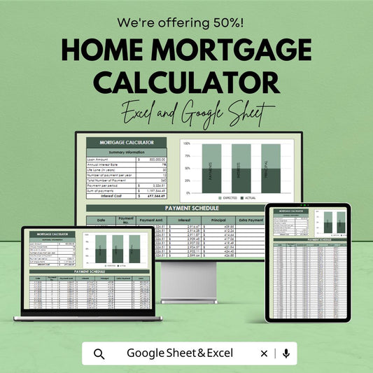 Home Mortgage Calculator Excel & Google Sheets, Loan Payment Planner, Amortization Schedule, Home Loan Tracker, Mortgage Budget Template