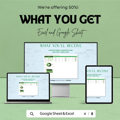 Advertising Landing Page A/B Test Analyzer Template, A/B Testing Spreadsheet, Landing Page Conversion Tracker, Marketing Split Test Tool