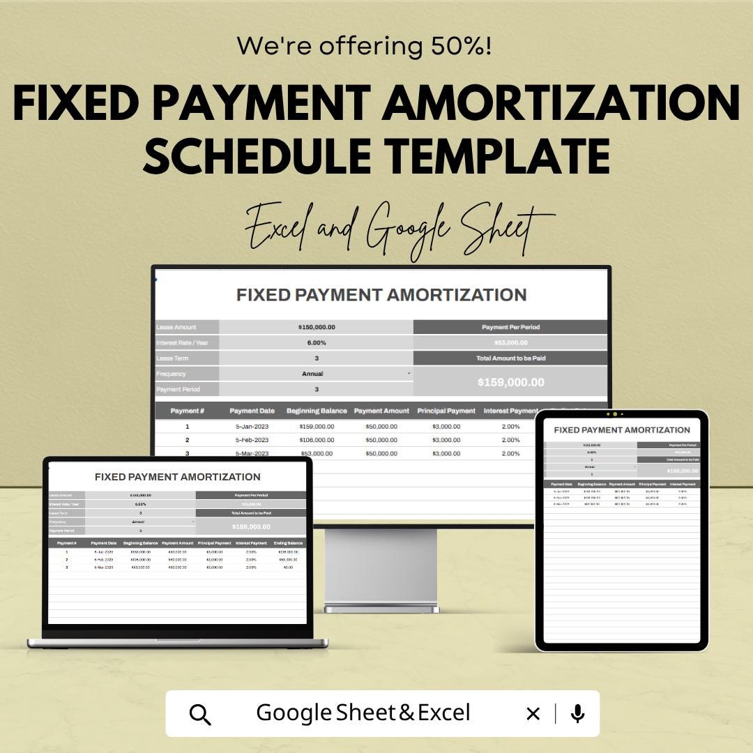 Fixed Payment Amortization Schedule Template | Loan Payment Calculator | Mortgage & Loan Tracker