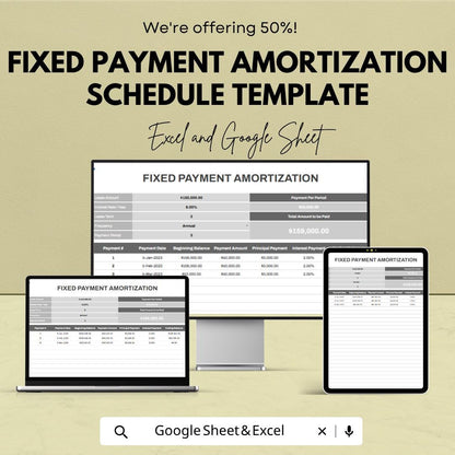 Fixed Payment Amortization Schedule Template | Loan Payment Calculator | Mortgage & Loan Tracker