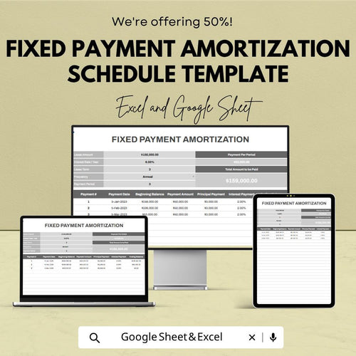 Fixed Payment Amortization Schedule Template | Loan Payment Calculator | Mortgage & Loan Tracker