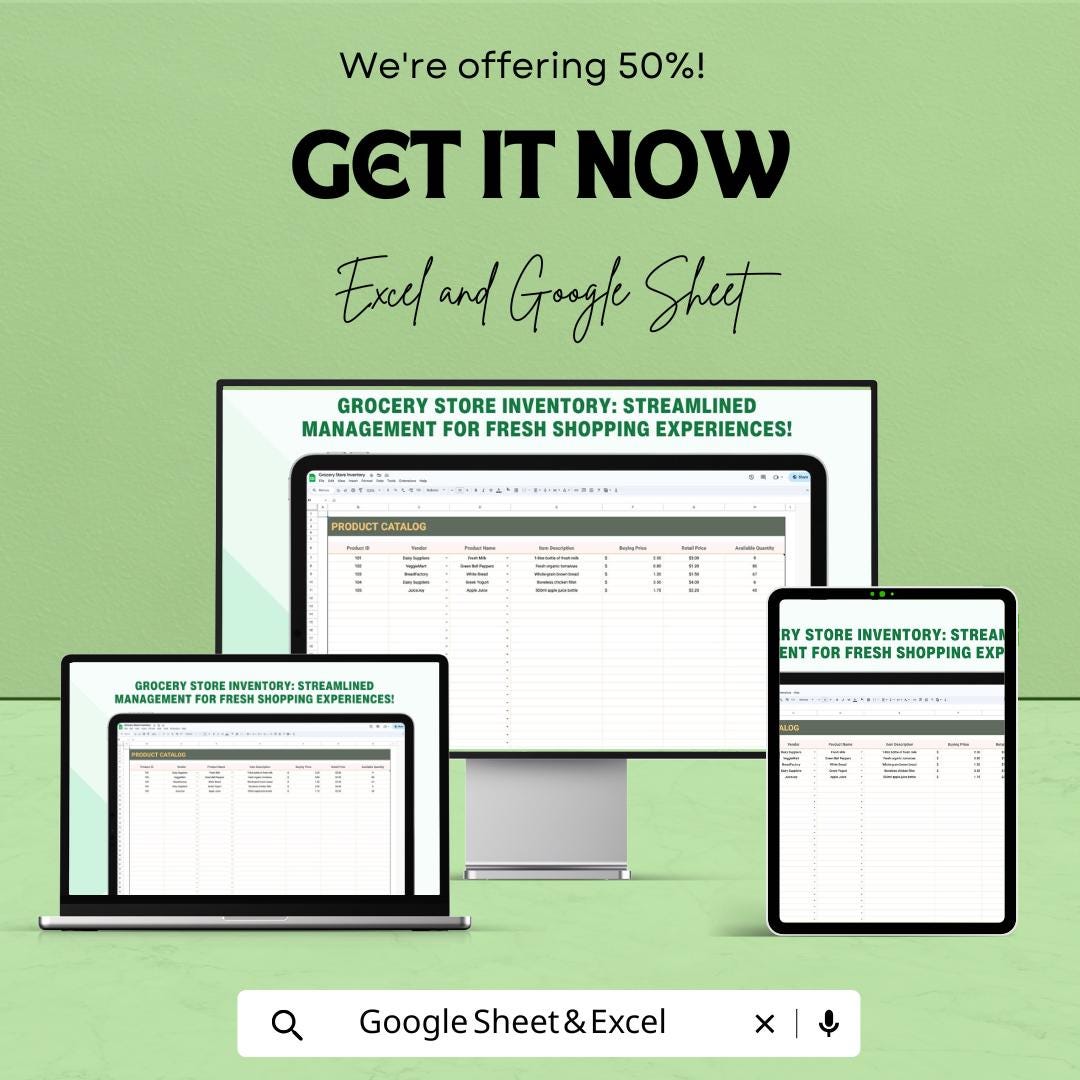 Grocery Store Inventory Template - Track Stock, Sales, and Profit with Excel & Google Sheets, Instant Download, Easy Inventory Management