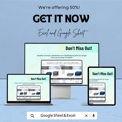 Single Entry Accounting Template | Simple Bookkeeping Spreadsheet | Income Expense Tracker | Small Business Accounting Sheet