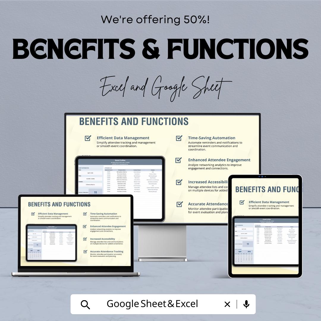 Sales Networking Event Attendee List Template | Event Guest Tracker | Conference Contact Sheet | Excel & Google Sheet Template