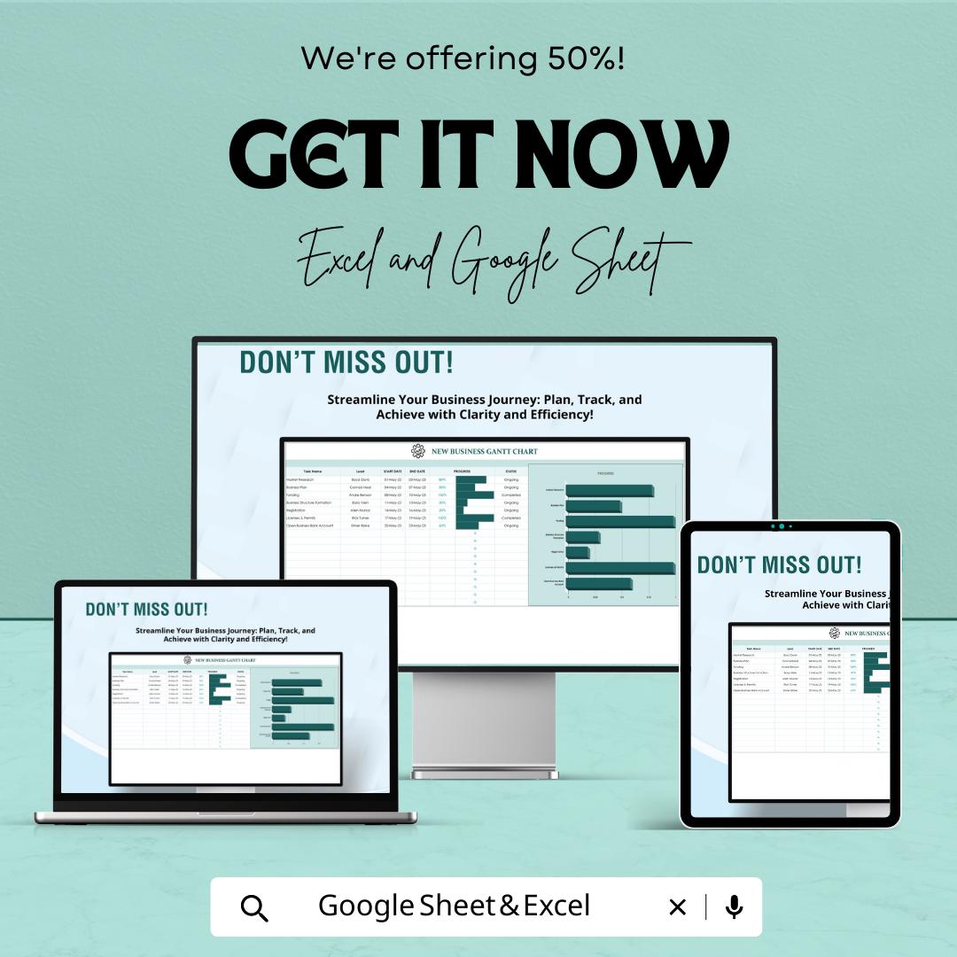 New Business Gantt Chart Template , Project Timeline Planner, Startup Project Management Spreadsheet, Task Tracker, Business Planning Tool