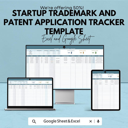 Startup Trademark and Patent Tracker, IP Application Tracker, Trademark Log, Patent Tracking Spreadsheet
