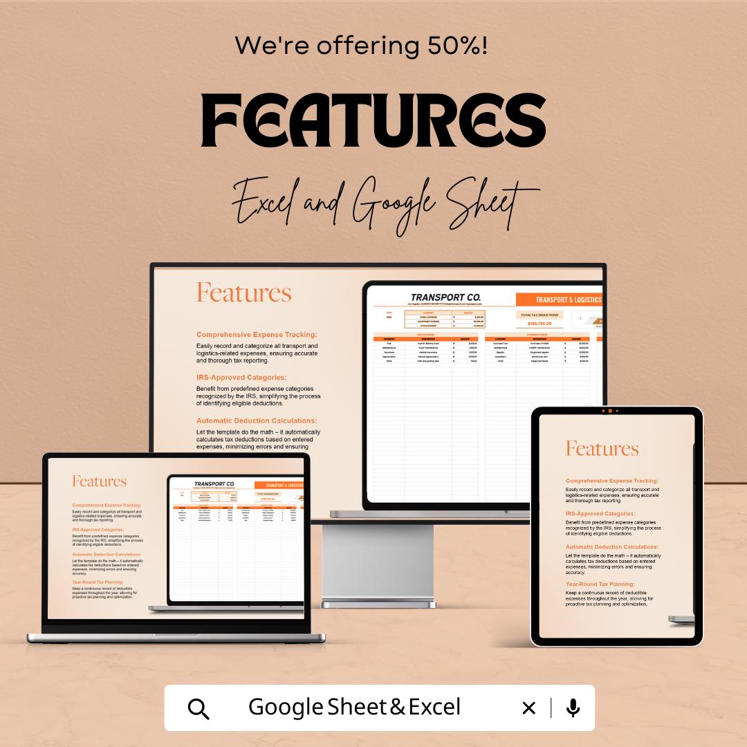 Transport and Logistics Tax Deductions Worksheet Template | Trucking Tax Tracker | Logistics Finance Spreadsheet | Tax Deduction Tracker