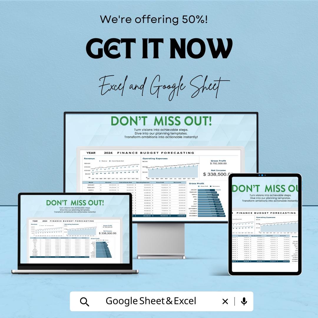 Detailed Finance Budget Forecasting Template | Excel and Google Sheets | Business Financial Planner | Budget Analysis | Revenue & Expense