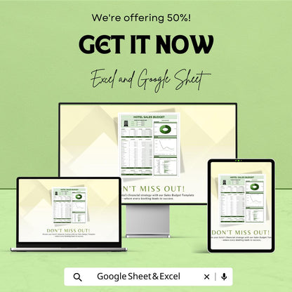 Hotel Sales Budget Template Excel & Google Sheets | Hospitality Revenue Tracker | Hotel Expense and Income Dashboard | Monthly Sales Planner