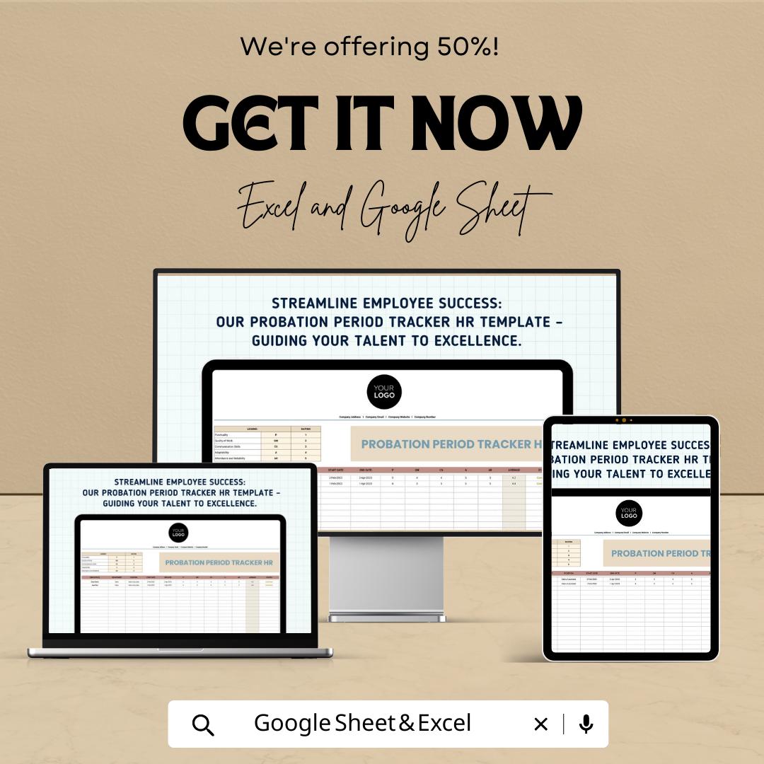 Probation Period Tracker HR Template , Employee Probation Review Tracker, HR Performance Evaluation Sheet, New Hire Review Spreadsheet