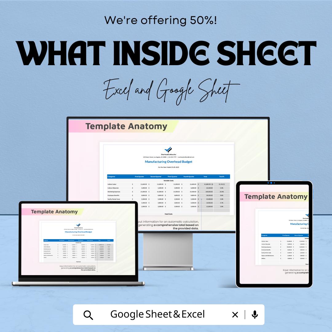 Manufacturing Overhead Budget Sheet Excel and Google Sheets | Factory Cost Tracking & Indirect Expense Planner