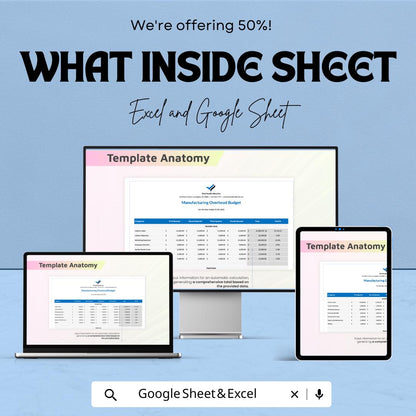 Manufacturing Overhead Budget Sheet Excel and Google Sheets | Factory Cost Tracking & Indirect Expense Planner