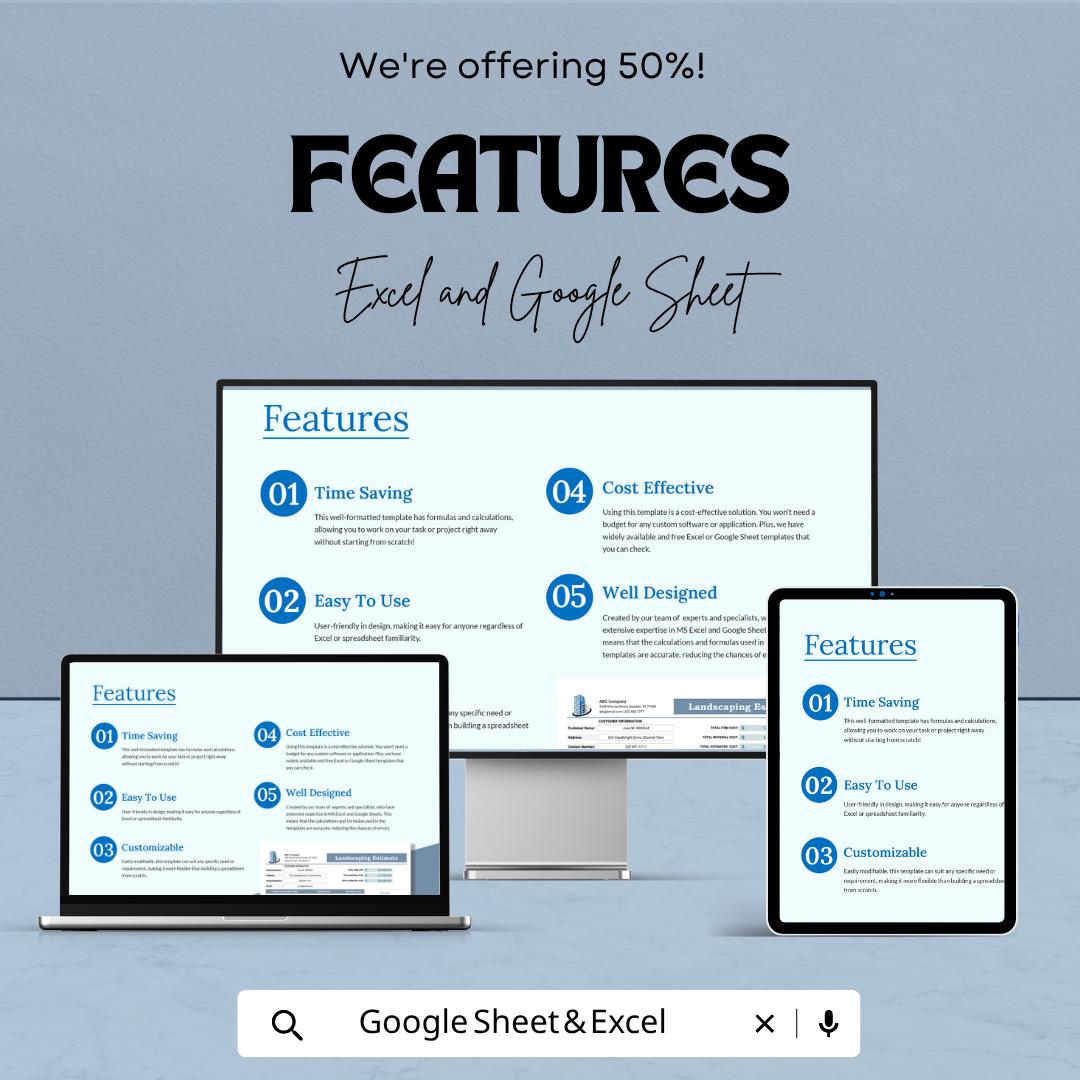 Landscaping Estimate Template | Landscaping Contractor Spreadsheet | Lawn Care Bid Proposal Template | Job Cost Estimate Sheet