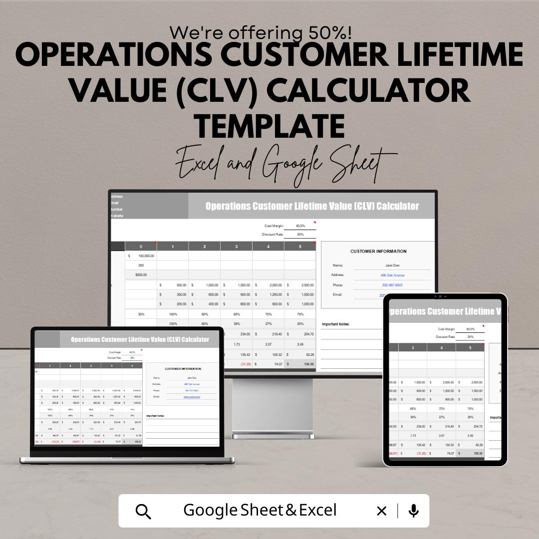 Operations Customer Lifetime Value CLV Calculator Template | Customer Value Analysis | Revenue Forecasting Tool | Editable Spreadsheet