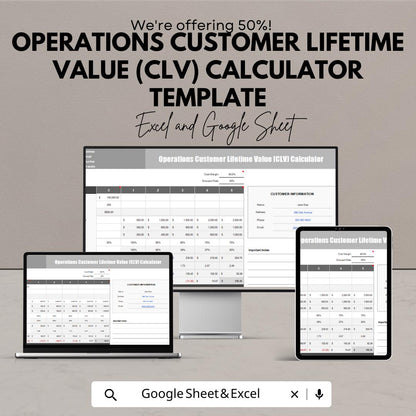 Operations Customer Lifetime Value CLV Calculator Template | Customer Value Analysis | Revenue Forecasting Tool | Editable Spreadsheet