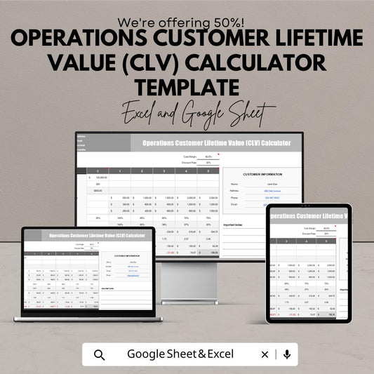 Operations Customer Lifetime Value CLV Calculator Template | Customer Value Analysis | Revenue Forecasting Tool | Editable Spreadsheet