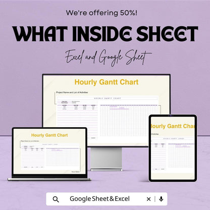 Hourly Gantt Chart Template - Excel & Google Sheets - Project Planning Schedule - Customizable Project Timeline - Time Management Tool