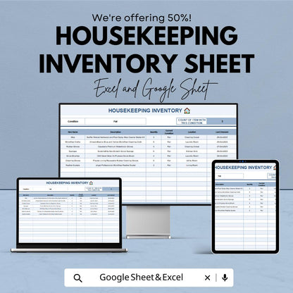 Housekeeping Inventory Sheet | Excel & Google Sheet Template for Efficient Housekeeping Management | 50% Off Now