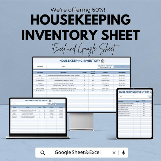 Housekeeping Inventory Sheet | Excel & Google Sheet Template for Efficient Housekeeping Management | 50% Off Now