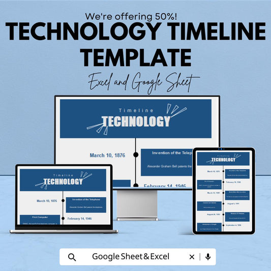 Technology Timeline Template | Historical Timeline Layout | Project Chronology Sheet | Educational Infographic | Tech Evolution Chart