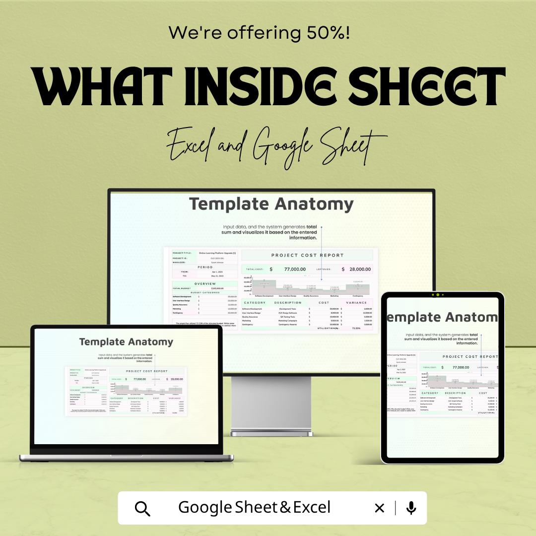 Project Cost Report Template | Budget Tracking Spreadsheet | Expense Management Report | Financial Analysis Dashboard |