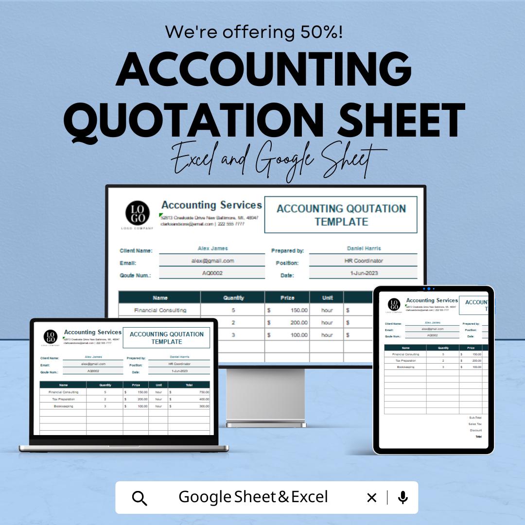 Accounting Quotation Sheet - Professional | Google Sheets Template - Customizable & Easy-to-Use - Invoice Generator for Financial Services