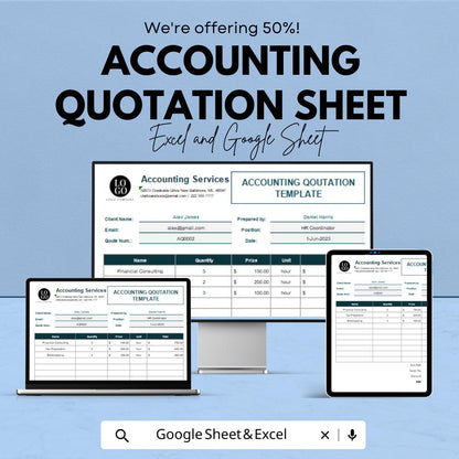 Accounting Quotation Sheet - Professional | Google Sheets Template - Customizable & Easy-to-Use - Invoice Generator for Financial Services
