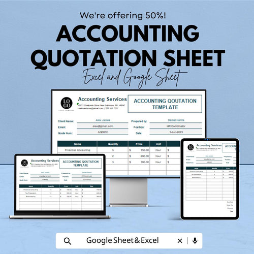 Accounting Quotation Sheet - Professional | Google Sheets Template - Customizable & Easy-to-Use - Invoice Generator for Financial Services