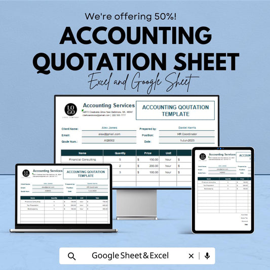 Accounting Quotation Sheet - Professional | Google Sheets Template - Customizable & Easy-to-Use - Invoice Generator for Financial Services