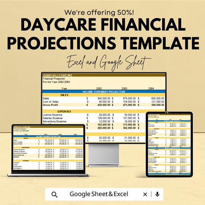Daycare Financial Projections Template | Childcare Business Budget Spreadsheet | Excel & Google Sheets Financial Plan | Profit Forecast Tool