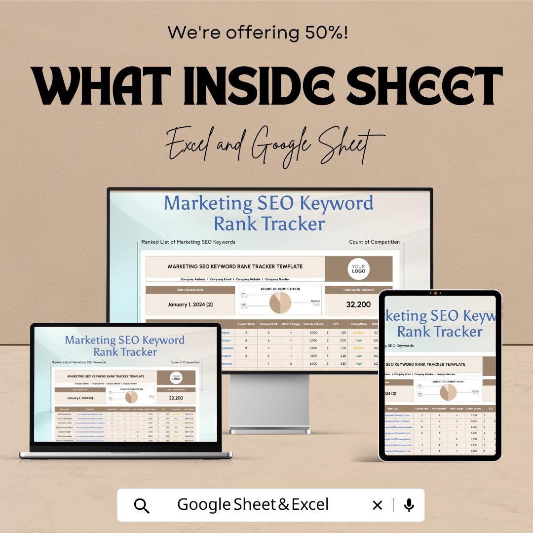 Marketing SEO Keyword Rank Tracker Template | Excel and Google Sheets | Keyword Ranking & SEO Tracking Spreadsheet