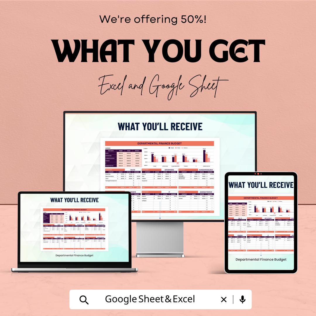Departmental Finance Budget Allocation Sheet | Excel and Google Sheet Template for Financial Planning | Budget Management & Analysis