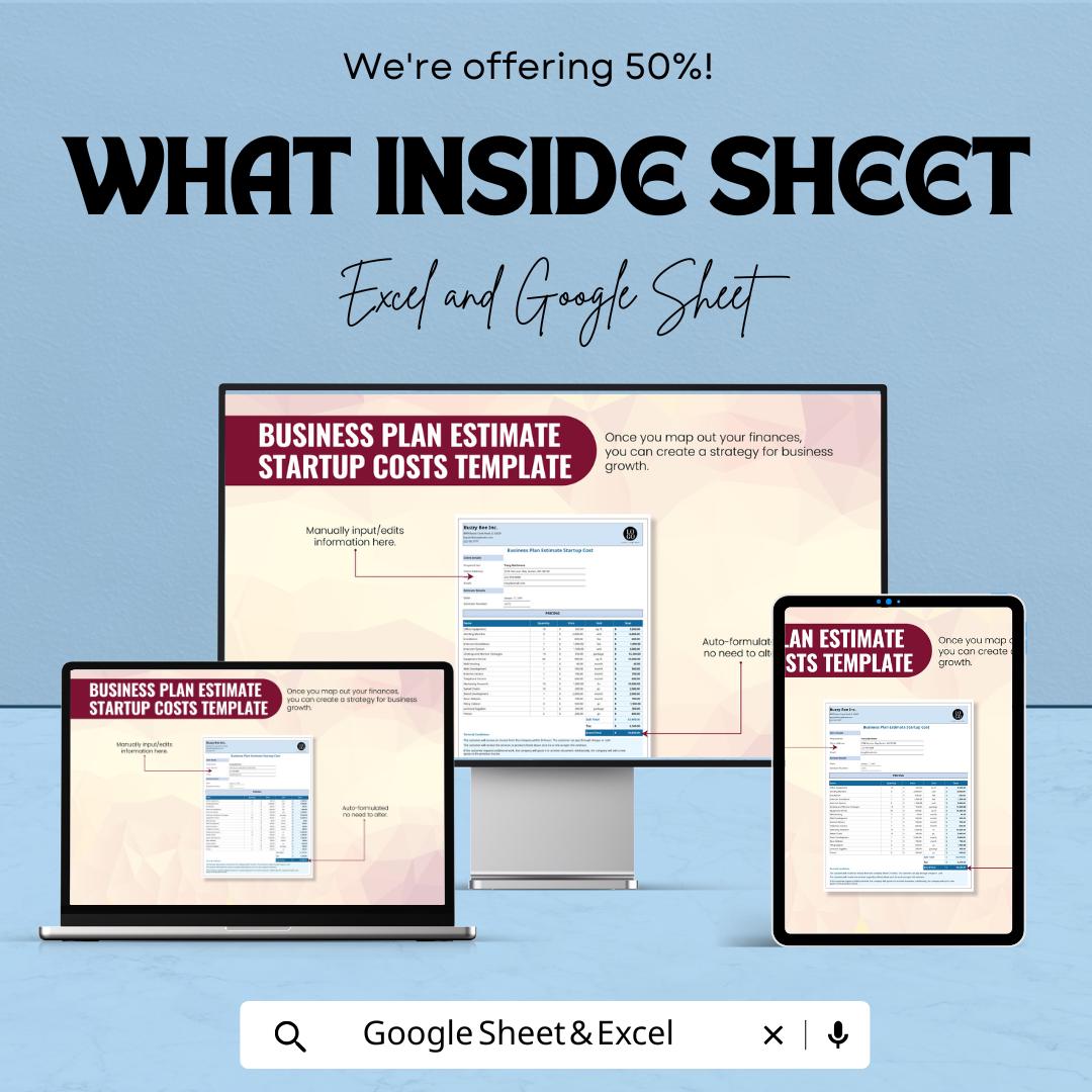 Business Plan Estimate Start-up Costs Template | Google Sheets & Excel Business Planner | Start-up Cost sheet | Financial Budget Template