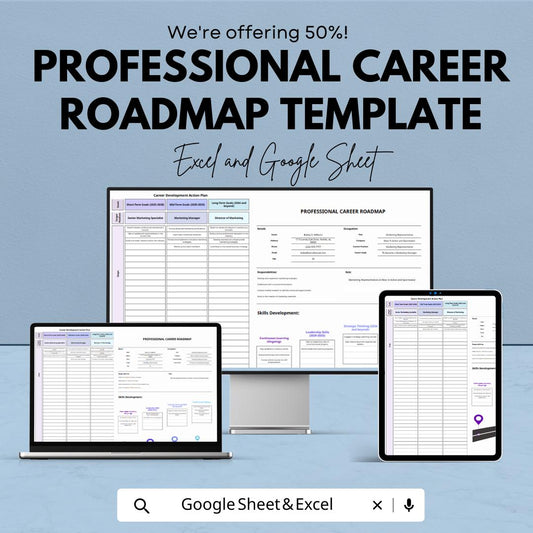 Professional Career Roadmap Template | Career Development Plan | Career Growth Planner | Skill Development Tracker