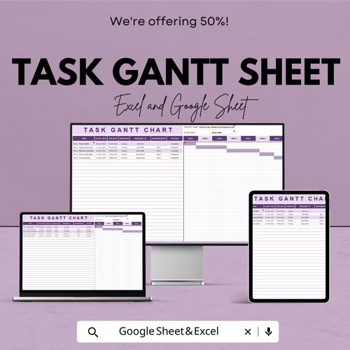 Task Gantt Chart Template | Project Planning and Management | Google Sheet | Timeline Visualization | Task Tracker | Project Schedule