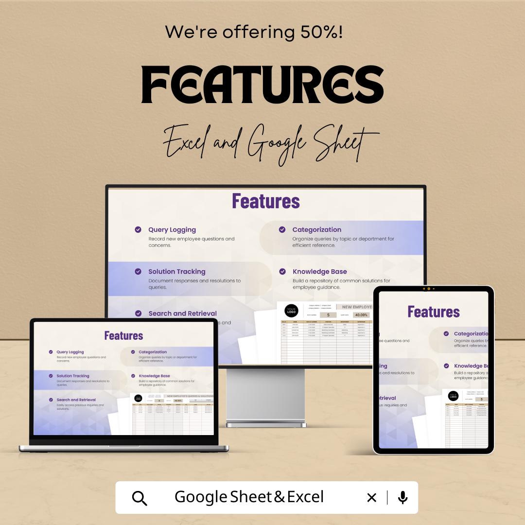 New Employee Queries Log, HR Onboarding Questions Tracker, Employee Support & Solutions Sheet