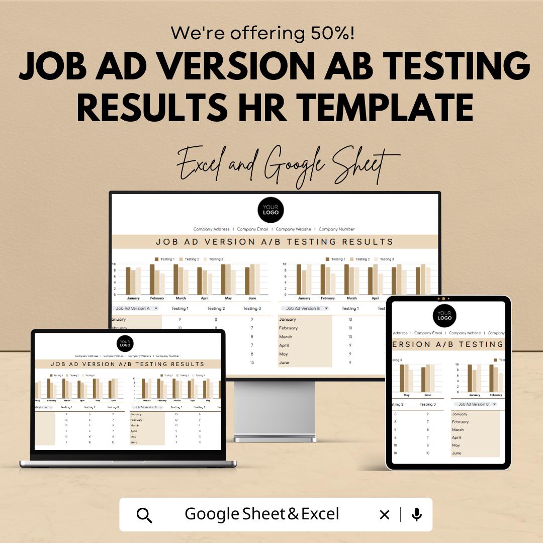 Job Ad A/B Testing Results Template | HR Recruitment Template | Job Ad Performance Tracker | Excel & Google Sheets HR Template |