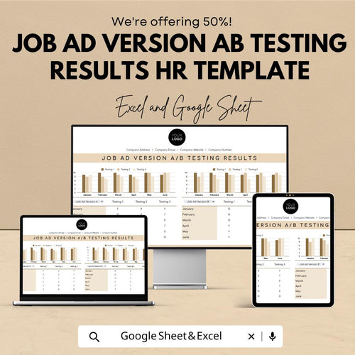 Job Ad A/B Testing Results Template | HR Recruitment Template | Job Ad Performance Tracker | Excel & Google Sheets HR Template |