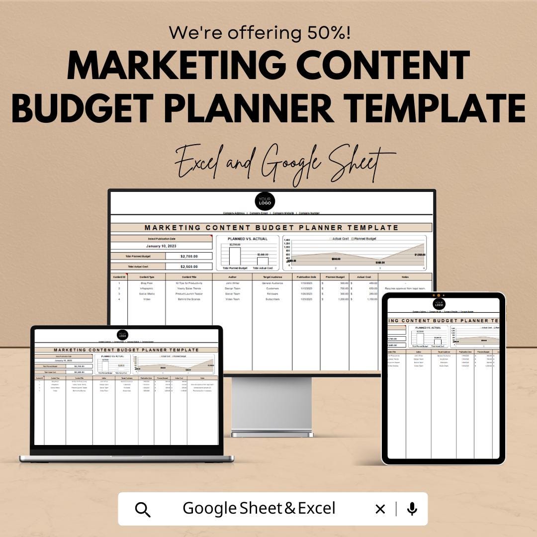 Marketing Content Budget Planner Template | Content Marketing Budget Sheet | Campaign Expense Tracker |  Social Media Budget Template