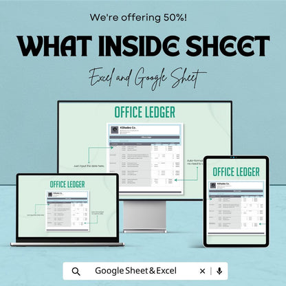 Office Ledger Template for Excel & Google Sheets | Business Expense Tracker | Office Budget Planner | Financial Record Book |
