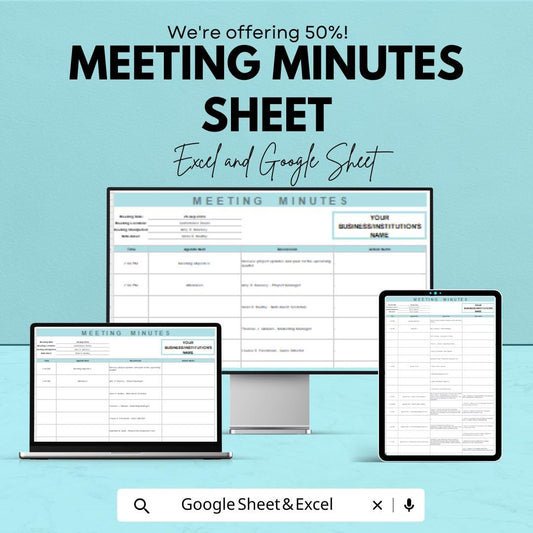 Meeting Minutes Sheet - Editable Excel and Google Sheet Template for Efficient Meeting Documentation, Customizable & Easy to Use