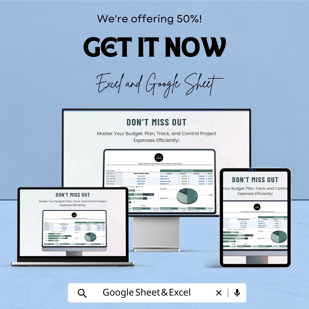Project Budget Sheet | Excel and Google Sheets Template | Expense Tracker | Budget Forecast & Allocation Tool | Editable Financial Planner